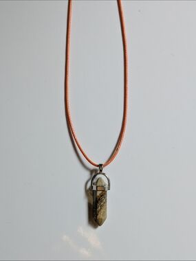 Necklace Painted Jasper Stone Point Pendant On Orange Cord Boho Bohemian Casual